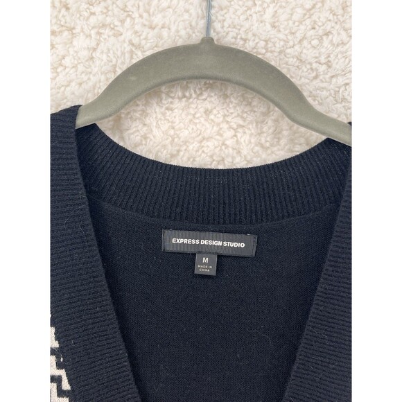 Express Design Studio Sleeveless Sweater Wool Blend Size M 90's Y2K Black White - Picture 3 of 7